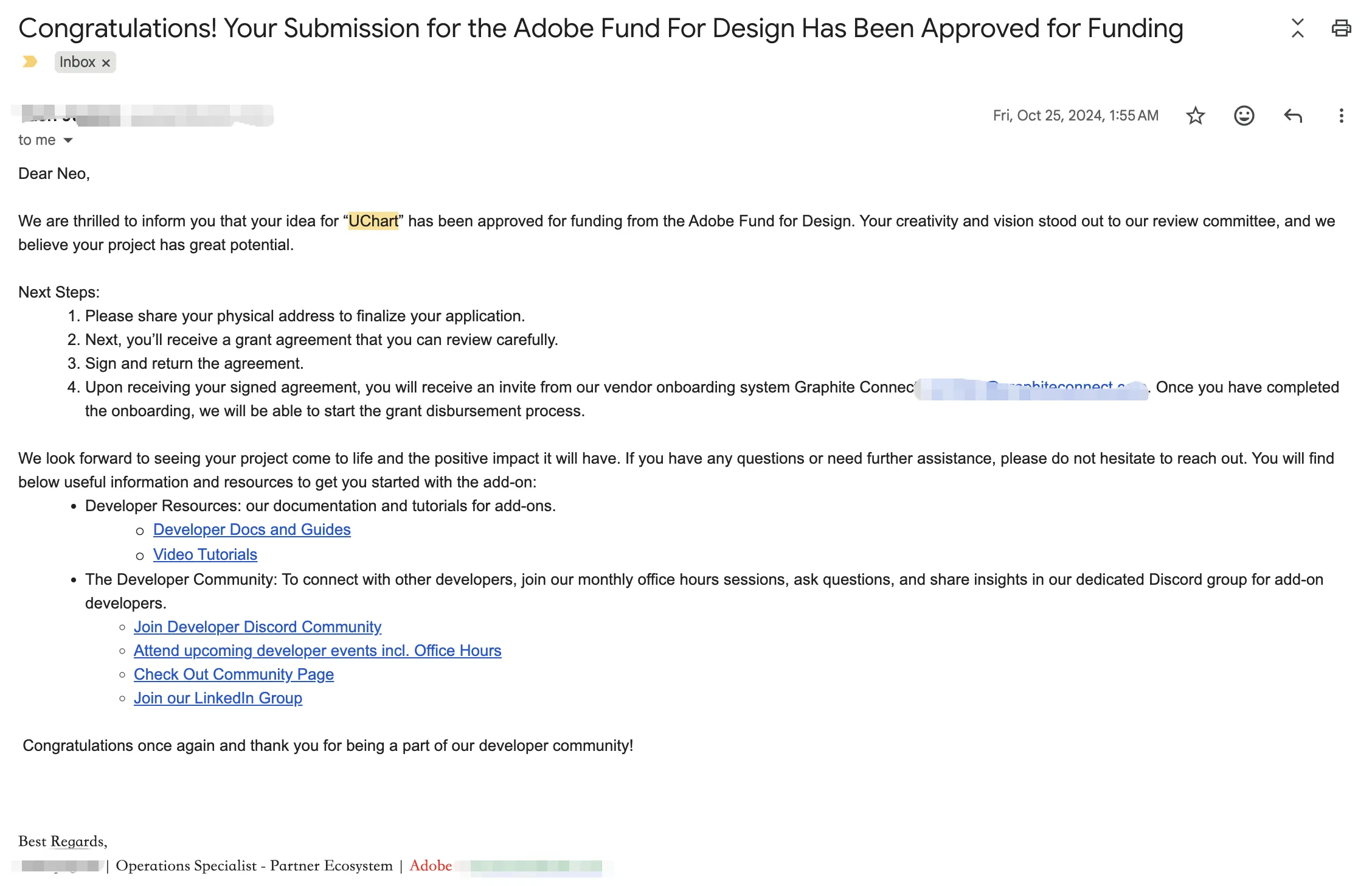 Adobe Fund for Design 批准通知
